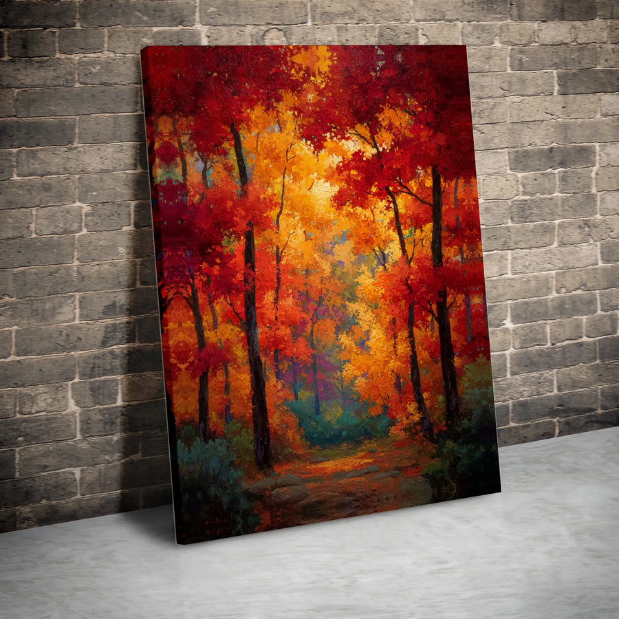 Autumn Forest Canvas Wall Art | Vibrant Impressionist Tree Painting | Premium Gallery Quality Print | Seasonal Home Decor Gift