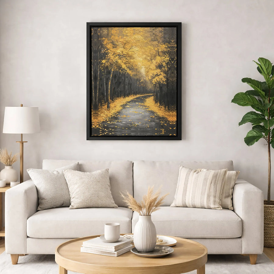 Gold Forest Canvas Wall Art | Textured Autumn Tree Landscape Print | Premium 1.25-Inch Gallery Wrap | Modern Fall Home Decor Gift