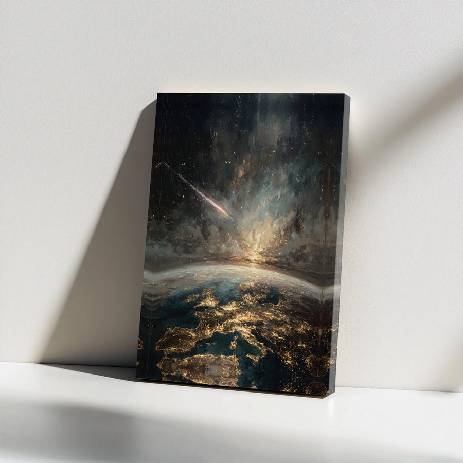 Earth From Space Canvas Wall Art | Meteor Shower Night Sky Galaxy Print | 1.25-Inch Gallery Wrap | Cosmic Home Decor for Astronomy Lovers