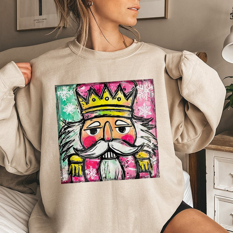 Nutcracker Christmas Sweatshirt | Watercolor Holiday Art | Soft Cotton-Poly Blend | Festive Apparel for Women & Men