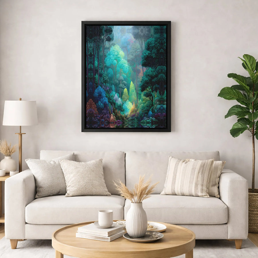 Enchanted Forest Canvas Wall Art | Luminous Colorful Trees Landscape | Premium Fade-Resistant Print | Modern Nature Decor for Living Room