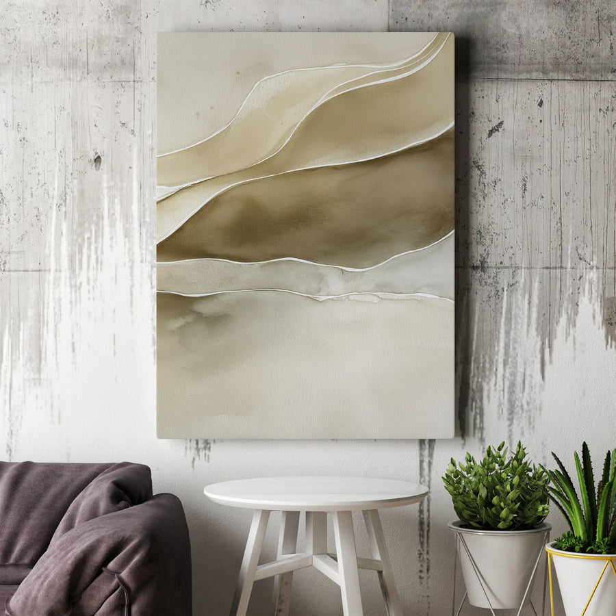 Abstract Earth Tone Vertical Canvas | Minimalist Wavy Line Art | Premium 1.25" Thick Gallery Print | Modern Japandi Home Decor Gift