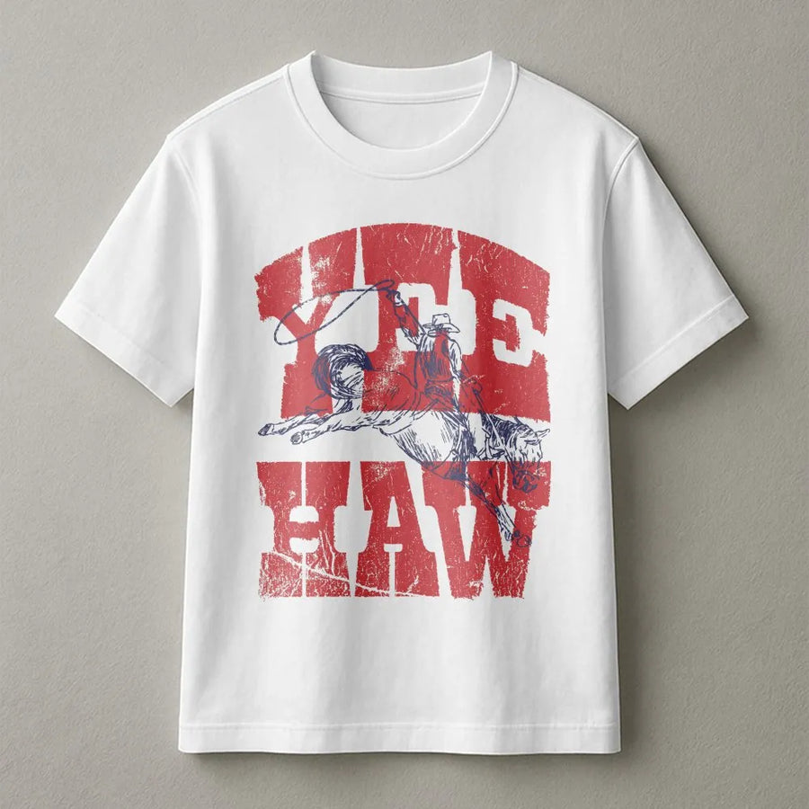 Yee Haw Cowboy T-Shirt | Retro Patriotic Western Graphic | Premium Soft Cotton | 4th of July Rodeo Gift for Cowgirl