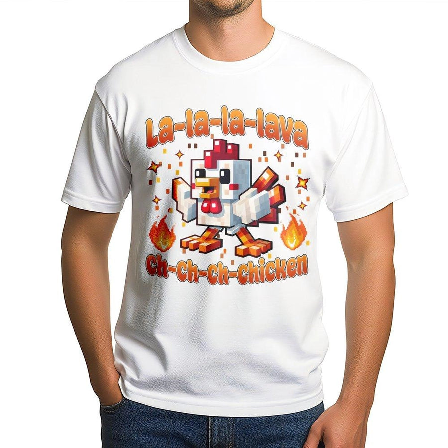 Pixel Chicken Graphic T-Shirt | Lava Flame Gaming Design | 100% Cotton Premium Tee | Unique Gamer Gift for Kids and Teens