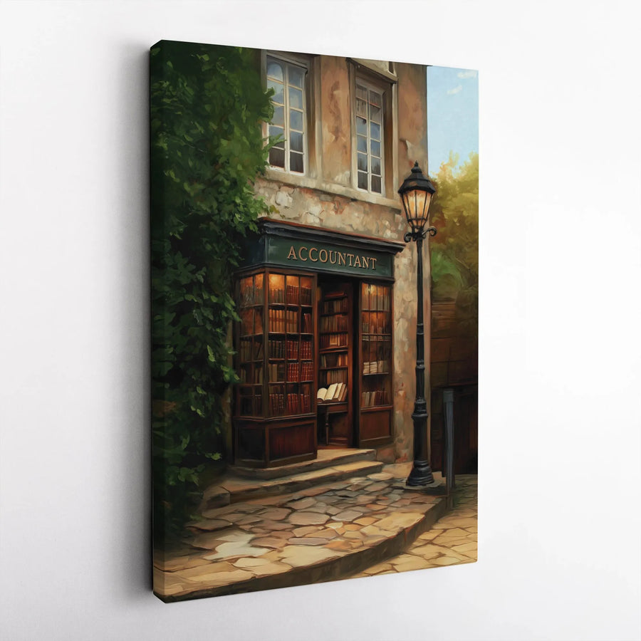 Accountant Office Wall Art | Vintage Bookstore Painting Canvas | Premium Gallery Wrap Decor | Professional Accountant Gift for CPA