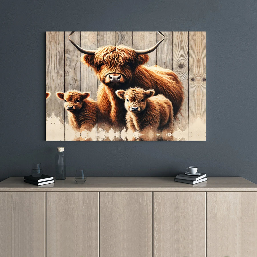 Highland Cow Canvas Wall Art | Farmhouse Nursery Decor Print | Premium 1.25 Inch Gallery Wrap | Cute Baby Highland Cattle Gift for Home