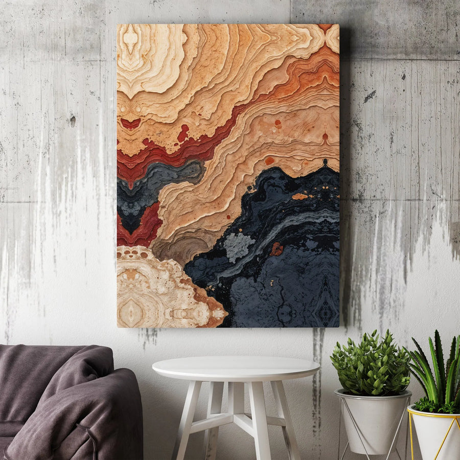 Abstract Earth Tone Canvas Wall Art | Layered Rock Formation Design | Premium Thick Gallery Canvas | Modern Home & Office Decor Gift