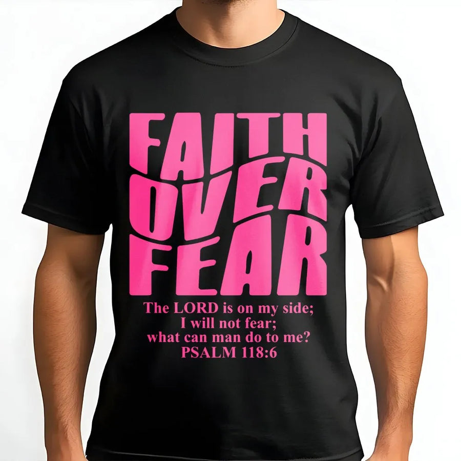 Faith Over Fear T-Shirt | Trendy Wavy Text Christian Graphic | Premium Soft Cotton Tee | Religious Gift for Women and Men