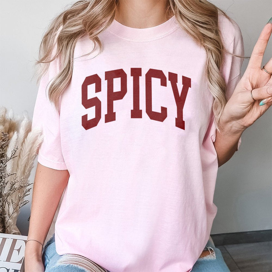 Spicy Varsity T-Shirt | Retro Lettering Slogan Graphic | 100% Cotton Premium Tee | Funny Sassy Gift For Her & Him