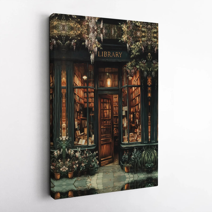 Library Canvas Wall Art | Cozy Bookstore Aesthetic Decor | Premium Fade-Resistant Print | Dark Academia Gift for Book Lovers