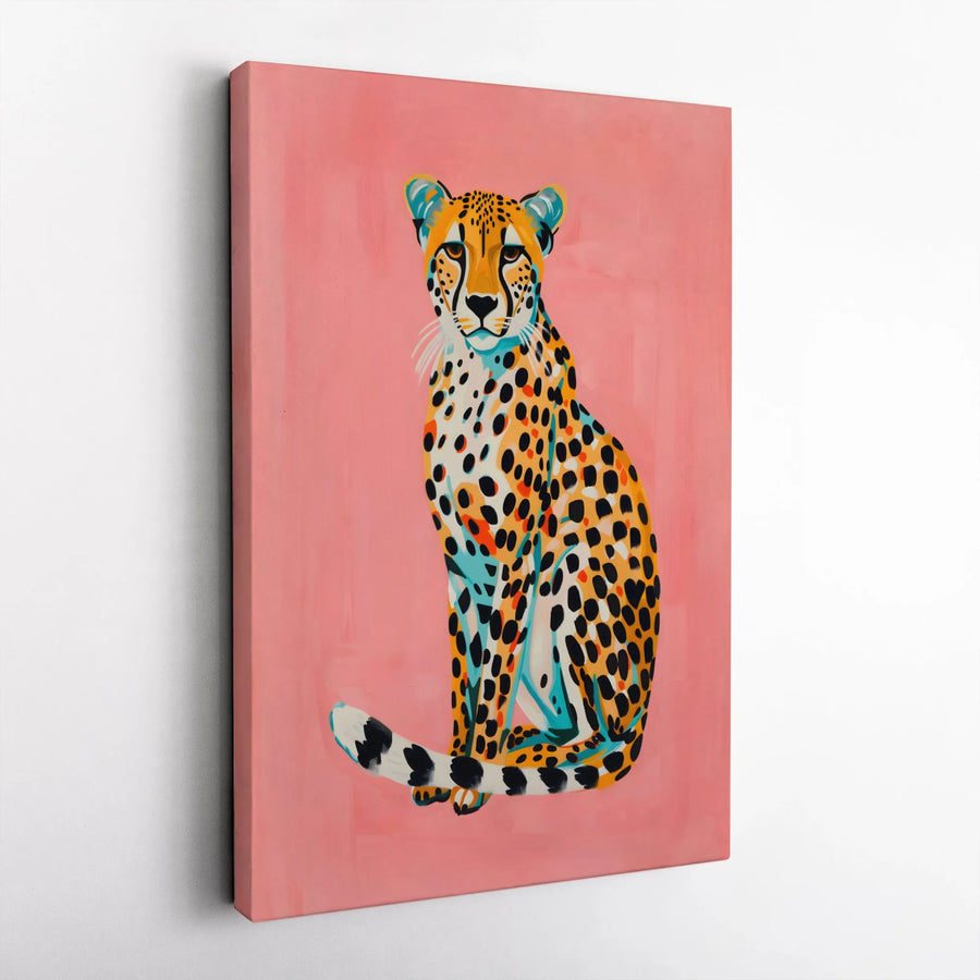 Cheetah Canvas Wall Art | Colorful Pop Art Big Cat Illustration | Premium Thick Gallery Wrapped Canvas | Modern Living Room Decor Gift