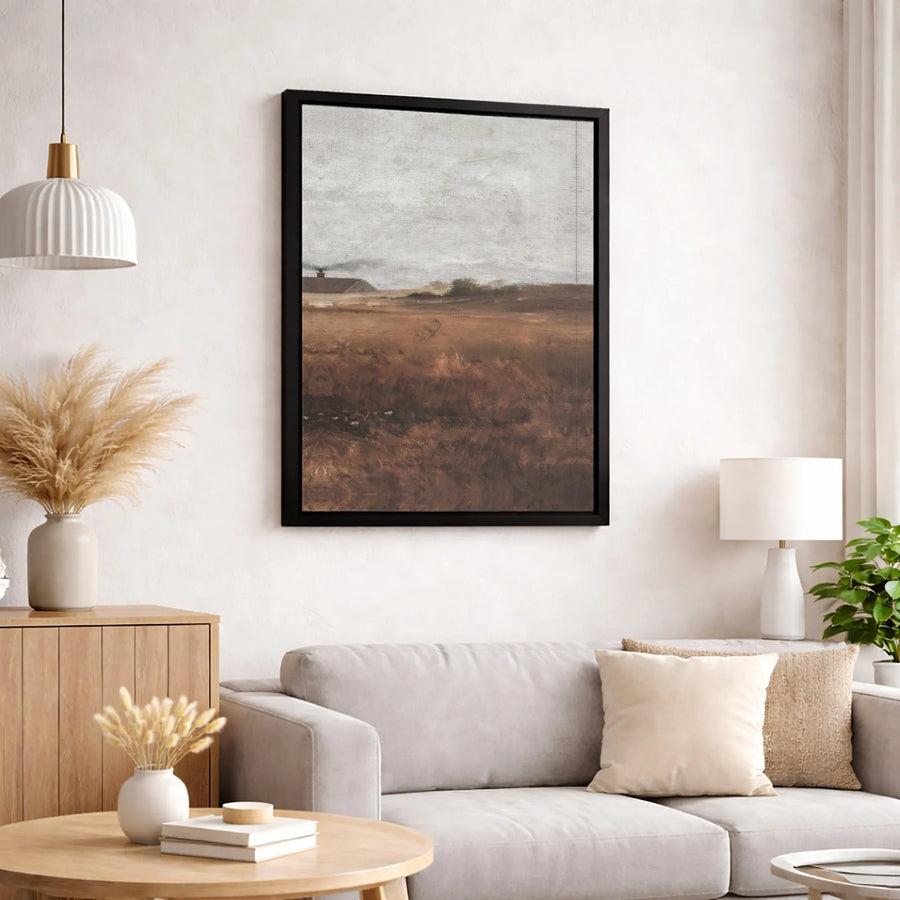 Impressionist Farmhouse Landscape Canvas Wall Art | Rustic Rural Field Print | Gallery Quality 1.25" Profile | Neutral Home Decor