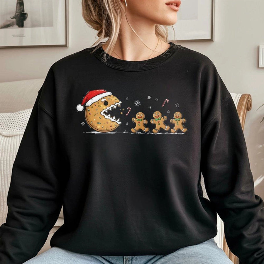Christmas Cookie Sweatshirt | Funny Gingerbread Man Gamer Design | Soft Cotton Blend Crewneck | Cute Holiday Gift for Gamers