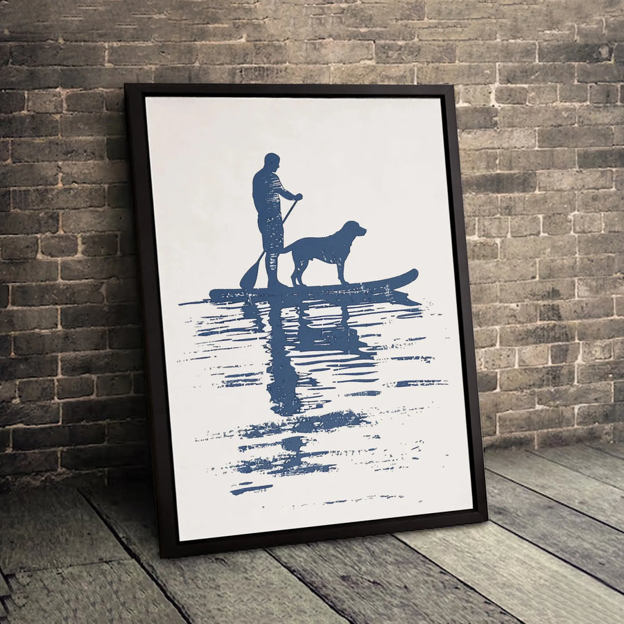 Stand Up Paddleboard Wall Art | Man And Dog Silhouette Graphic | Premium Gallery Wrapped Canvas | Lake House Decor Gift For Dog Lovers