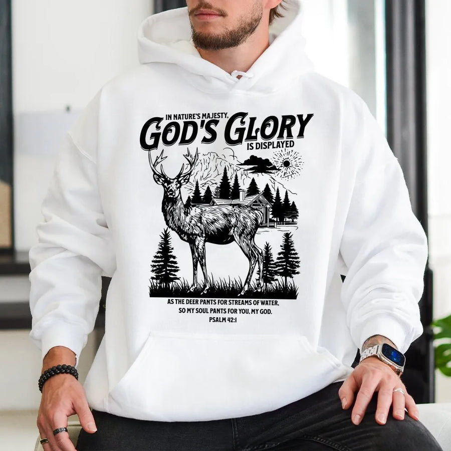 God's Glory Deer Hoodie | Psalm 42:1 Bible Verse Graphic | Premium Cotton Blend | Christian Hunting Gift For Men And Women