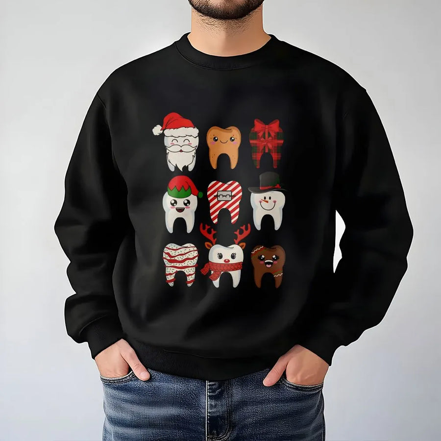 Christmas Teeth Sweatshirt | Funny Dentist Holiday Graphic | Premium Cotton Blend | Cute Dental Hygienist Gift for Men & Women