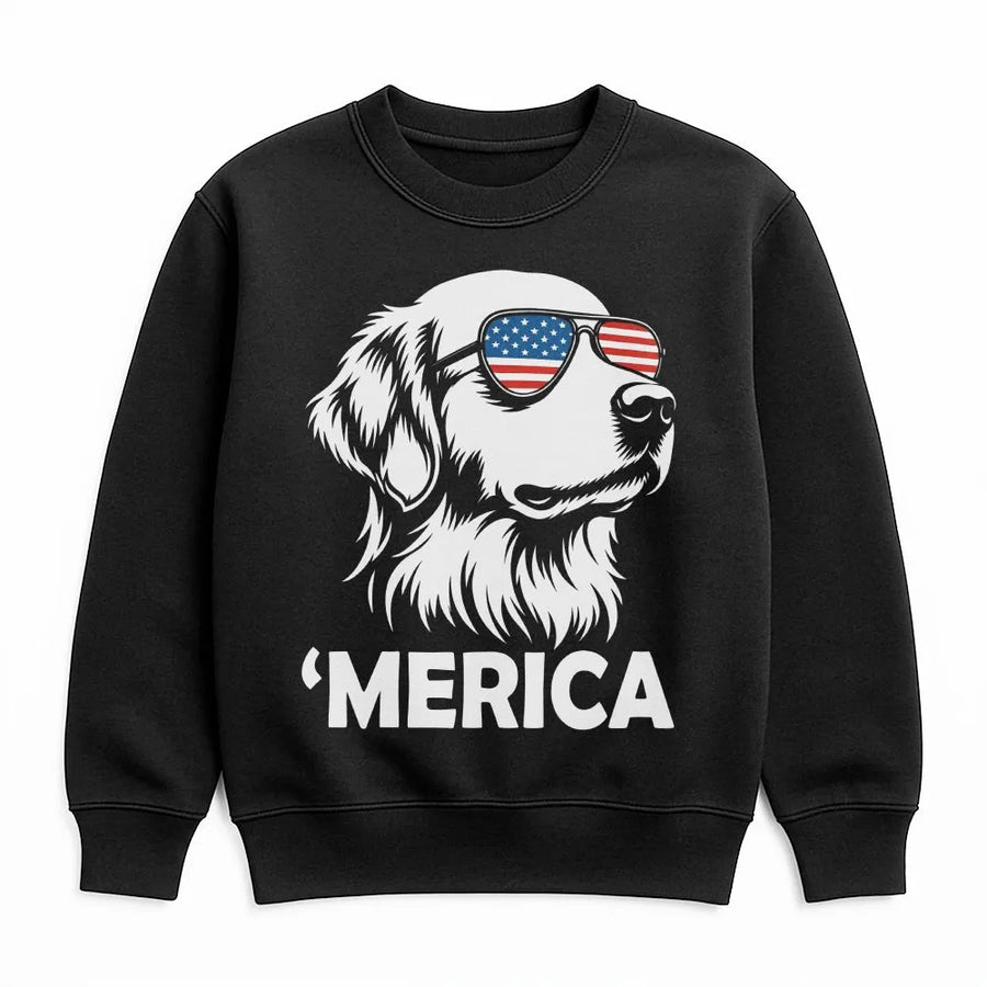 Patriotic Dog Sweatshirt | Golden Retriever with USA Flag Sunglasses | Premium Cotton Blend | Funny 4th of July Gift for Dog Lovers