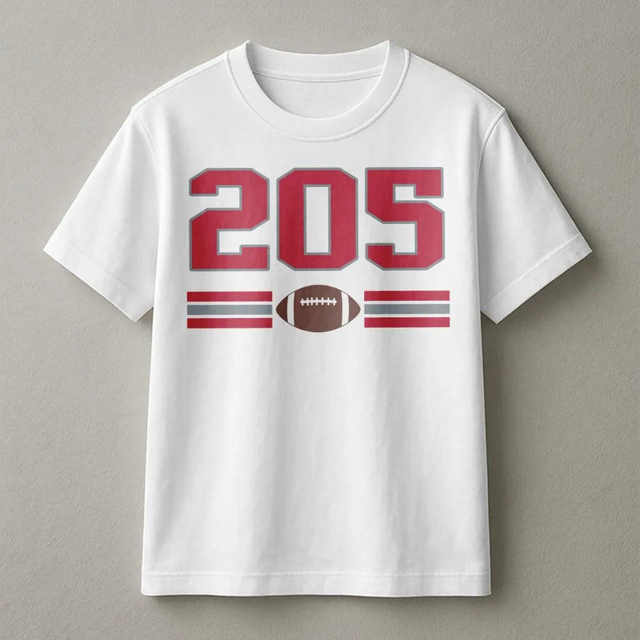 205 Area Code Football Shirt | Vintage College Gameday Graphic Tee | Soft Cotton Unisex Top | Gift for Birmingham Fan