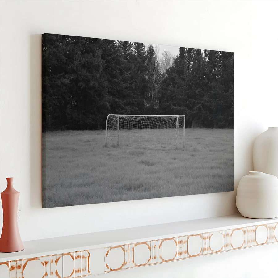 Minimalist Soccer Field Canvas | Black & White Photography Wall Art | Premium Gallery Wrapped Canvas | Sports Decor Gift for Coach