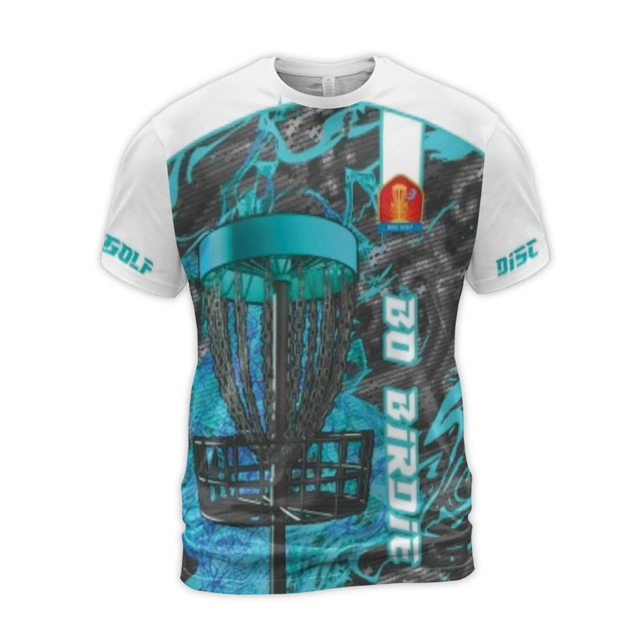 Disc Golf Basket 3D T-Shirt | Go Birdie All-Over Graphic Print | Premium Polyester Blend Jersey | Casual Sports Apparel Gift for Disc Golf Players