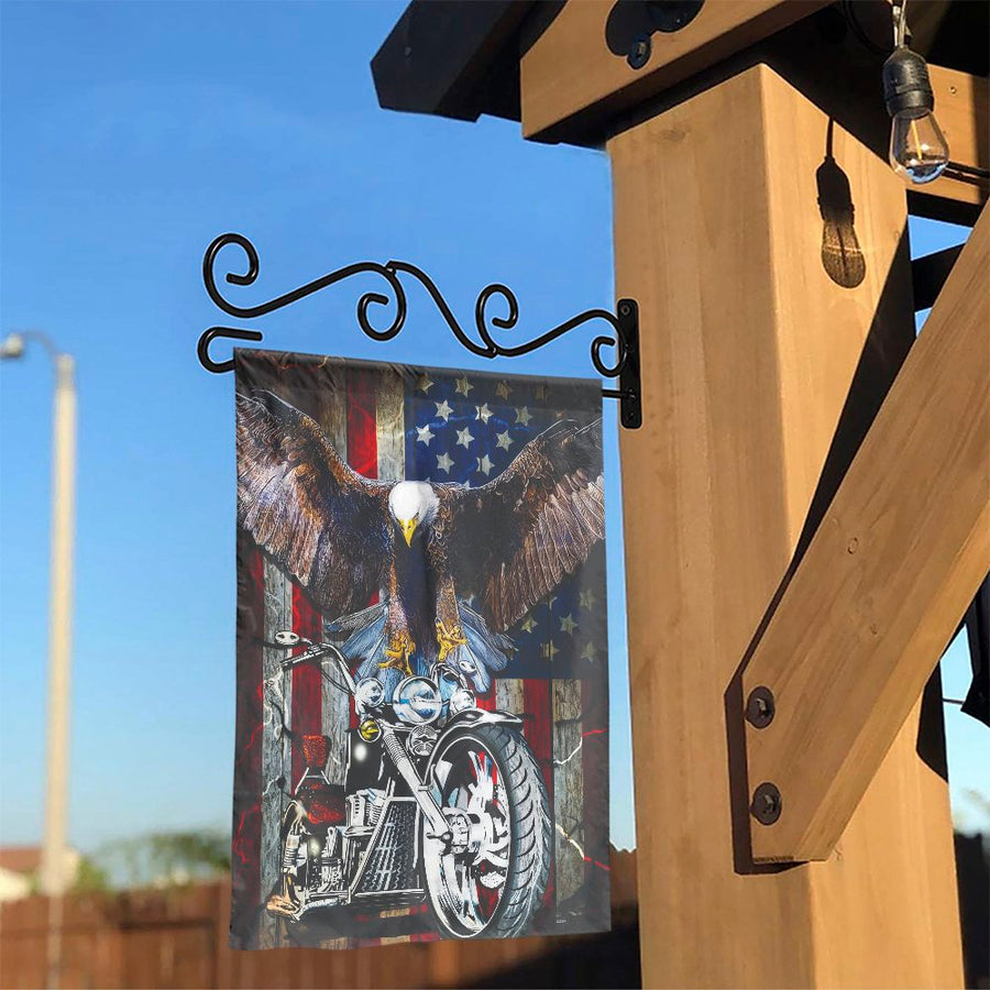 American Eagle Motorcycle Garden Flag | Patriotic Bald Eagle & Flag Design | Weather-Resistant Polyester | Outdoor Yard Decor Gift