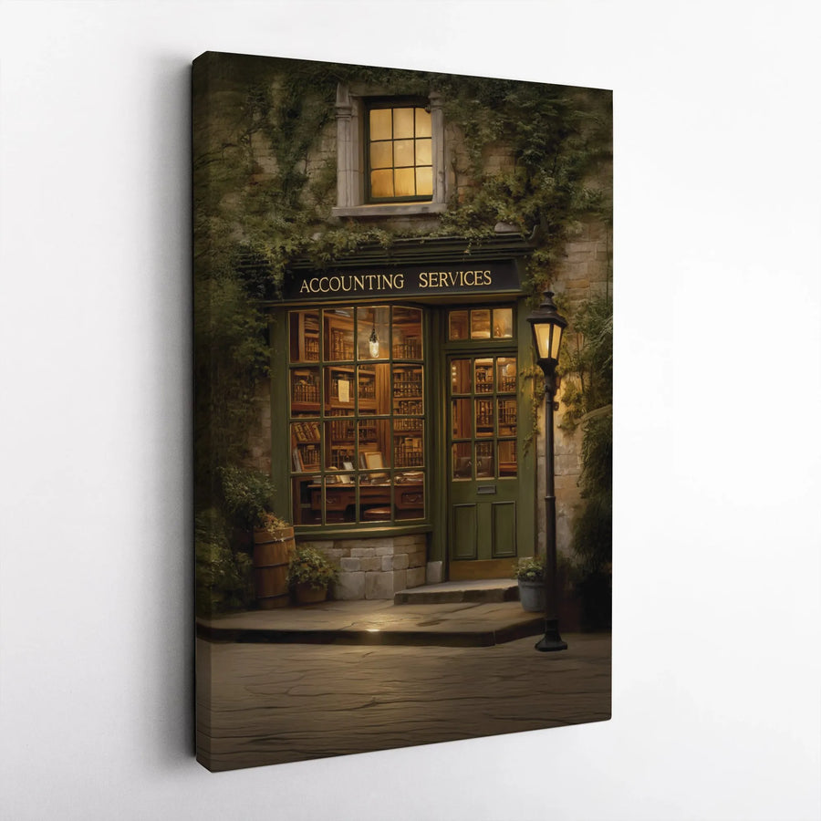 Accountant Office Wall Art | Vintage Accounting Services Storefront | Premium Gallery Wrapped Canvas | Gift for CPA Firm Decor