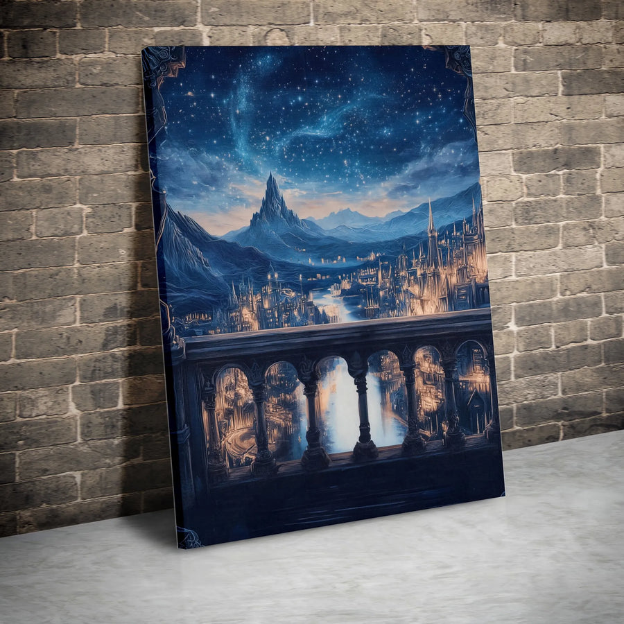 Fantasy City Wall Art | Enchanted Kingdom Night View Canvas | Gallery-Quality Premium Print | Magical Landscape Decor for Fantasy Fans