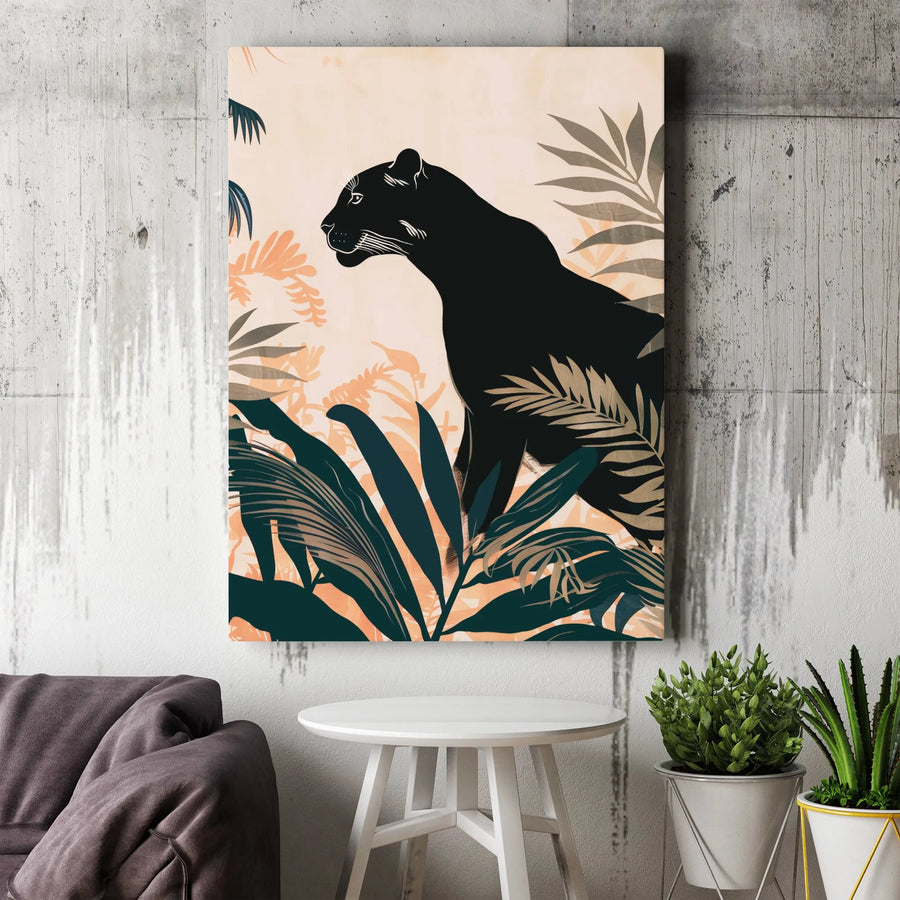 Black Panther Canvas Wall Art | Tropical Botanical Jungle Print | Premium Fade-Resistant Gallery Wrap | Modern Home Decor Gift