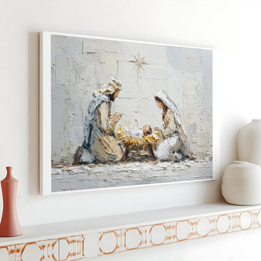 Nativity Scene Canvas Print | Impasto Style Holy Family Wall Art | Premium Gallery-Wrapped Decor | Religious Christmas Gift for Home