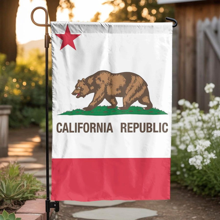 California Republic Garden Flag | State Bear Design | Premium Weather-Resistant Polyester | Outdoor Yard Decor Gift