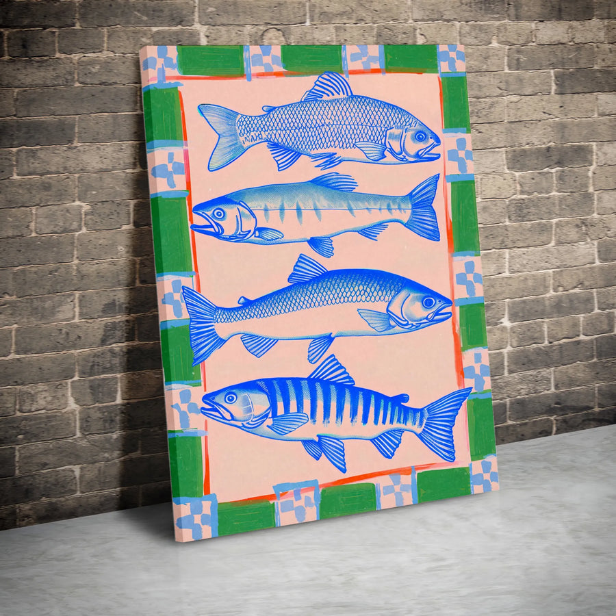 Fish Illustration Canvas Print | Retro Coastal Fish Chart Art | Premium Gallery Wrapped Canvas | Lake House Decor Gift for Angler