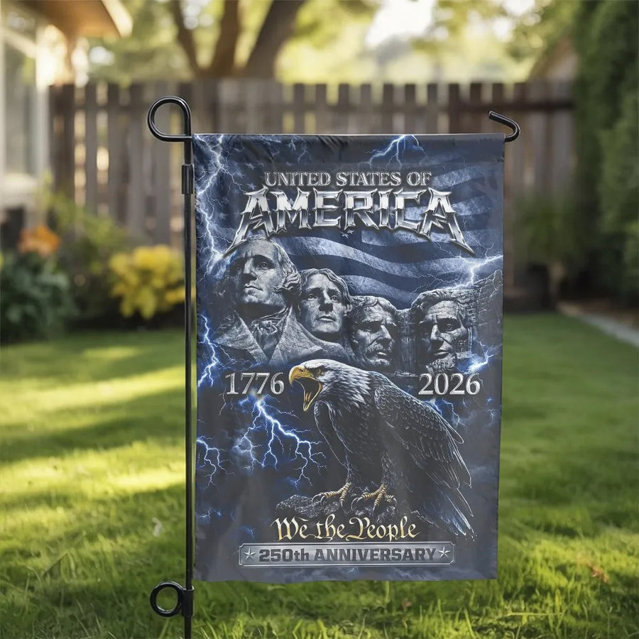 USA 250th Anniversary Garden Flag | We the People Mount Rushmore Design | Weather-Resistant Double Sided Print | Collector's Patriotic Gift for Veterans