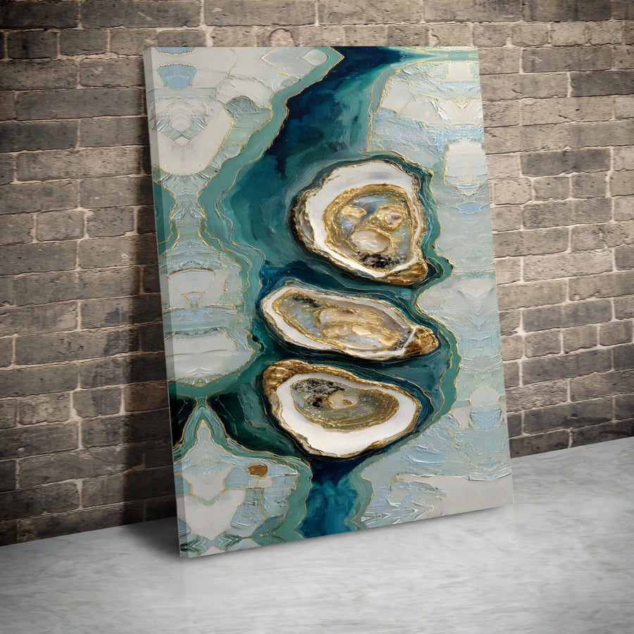 Abstract Oyster Canvas Print | Modern Coastal Art with Gold Accents | Premium Gallery Wall Decor | Luxury Bathroom & Kitchen Gift