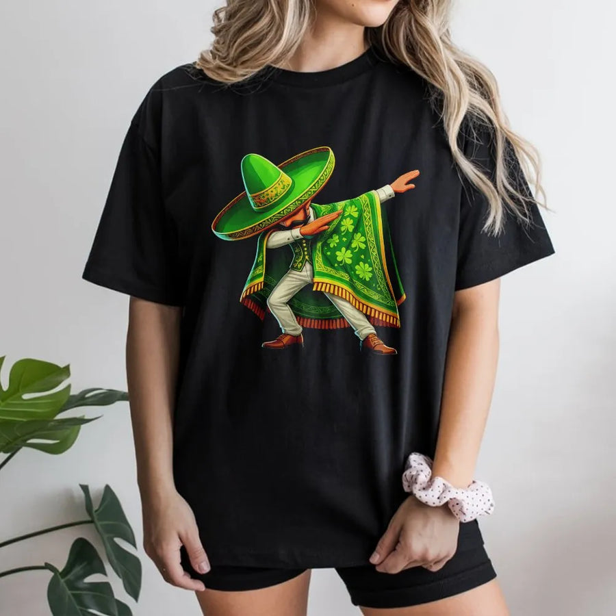 St. Patrick's Day Dabbing Mexican T-Shirt | Funny Sombrero Shamrock Poncho Graphic | Premium Soft Cotton | Irish-Mexican Heritage Gift For Him & Her