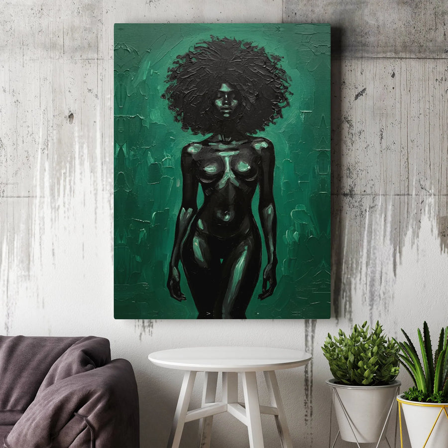 Black Woman Art Canvas | Textured Afro Silhouette Painting | Premium Gallery Wrap Wall Decor | Empowering Modern Home Office Gift