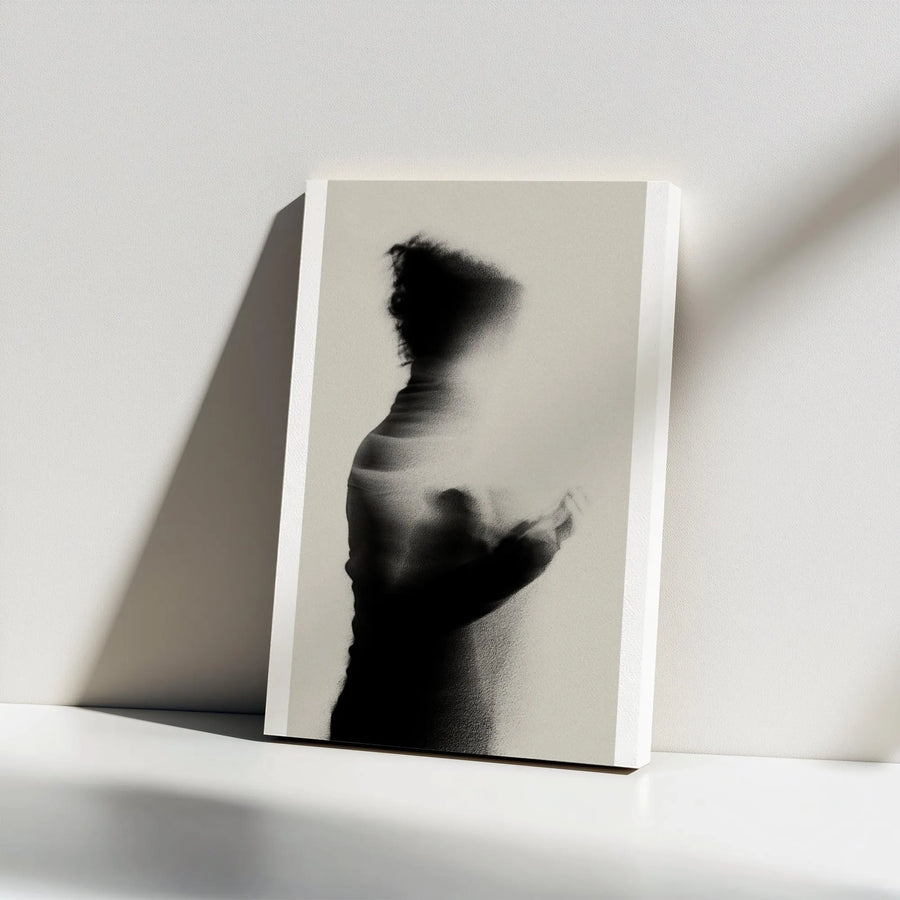 Abstract Figure Vertical Canvas | Black and White Grainy Portrait | Premium Gallery Wrapped Print | Modern Minimalist Home Decor Gift