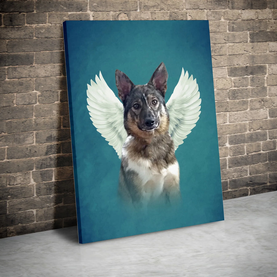 Angel Dog Canvas Print | Rainbow Bridge Wall Art with Angel Wings | Premium Gallery Wrap Canvas | Pet Loss Memorial Gift for Dog Lovers