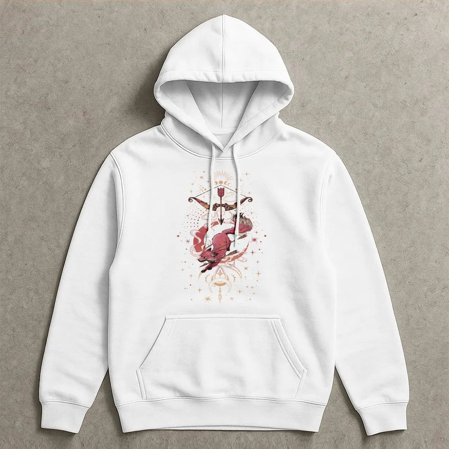 Mystical Fox Hoodie | Celestial Moon And Arrow Graphic Design | Premium Cotton Blend | Artistic Gift For Nature Lovers