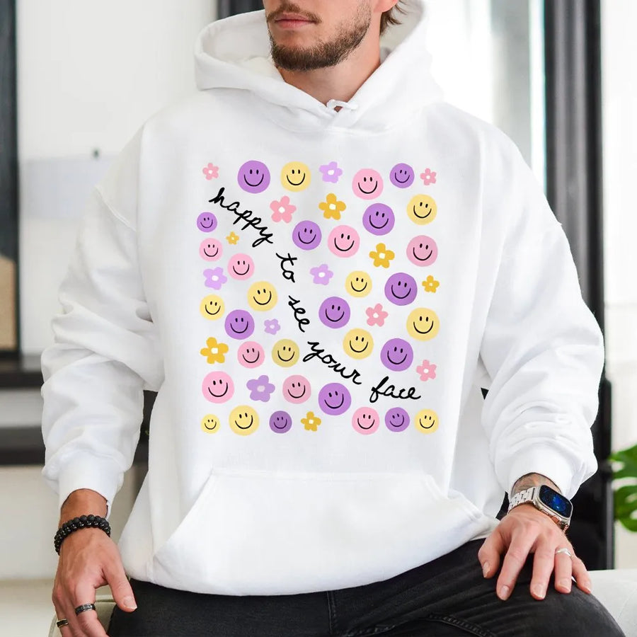 Teacher Hoodie | Happy To See Your Face Back To School Print | Cotton-Polyester Premium Blend | Thoughtful Gift For Educators