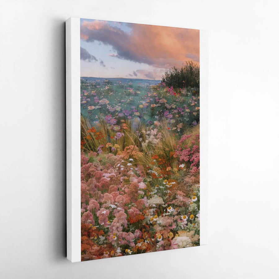 Wildflower Meadow Canvas Wall Art | Vintage Impressionist Landscape Painting | Premium Gallery Wrapped Canvas | Cottagecore Wall Decor Gift