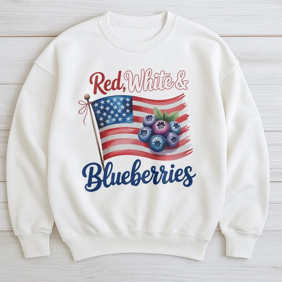 Red White and Blueberries Sweatshirt | American Flag Blueberry Graphic Design | Premium Cotton Blend | Patriotic 4th of July Gift for Men and Women
