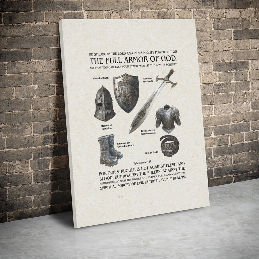 Full Armor of God Canvas Wall Art | Ephesians 6:14-17 Scripture Print | Premium Gallery Wrapped | Christian Home Decor Gift for Men