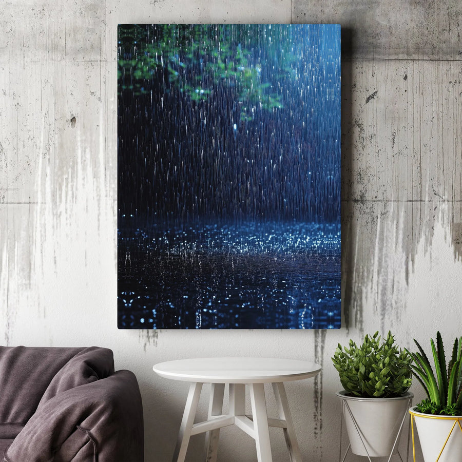 Midnight Rain Canvas Wall Art | Moody Stormy City Night Reflection | Premium Gallery Wrapped Print | Atmospheric Home & Office Decor Gift