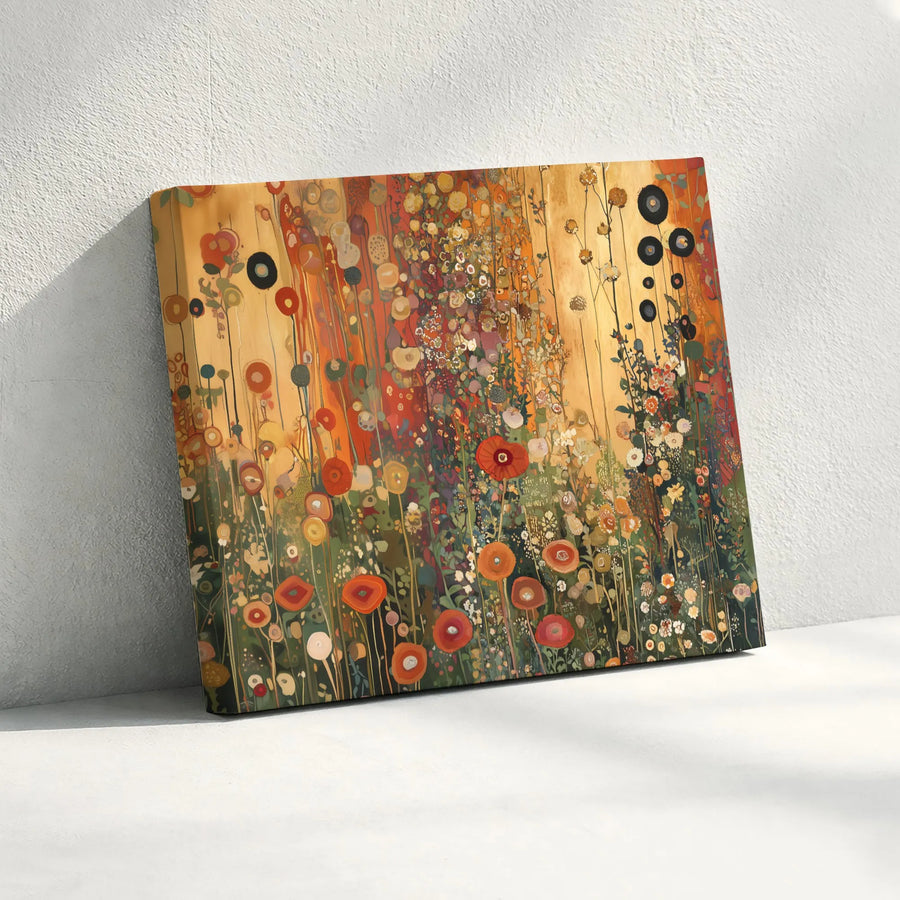 Abstract Wildflower Meadow Canvas Wall Art | Stylized Poppy Flower Painting | 1.25 Inch Gallery Wrap | Modern Botanical Home Decor Gift