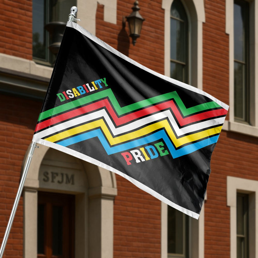 Disability Pride House Flag | Zigzag Colorful Stripe Design | Premium Weather-Resistant Polyester | Durable Outdoor Garden Banner Gift