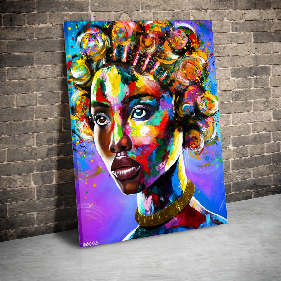 Black Woman Portrait Canvas Art | Colorful Abstract Graffiti Wall Decor | Premium 1.25-Inch Thick Gallery Wrap | Modern African American Living Room Gift