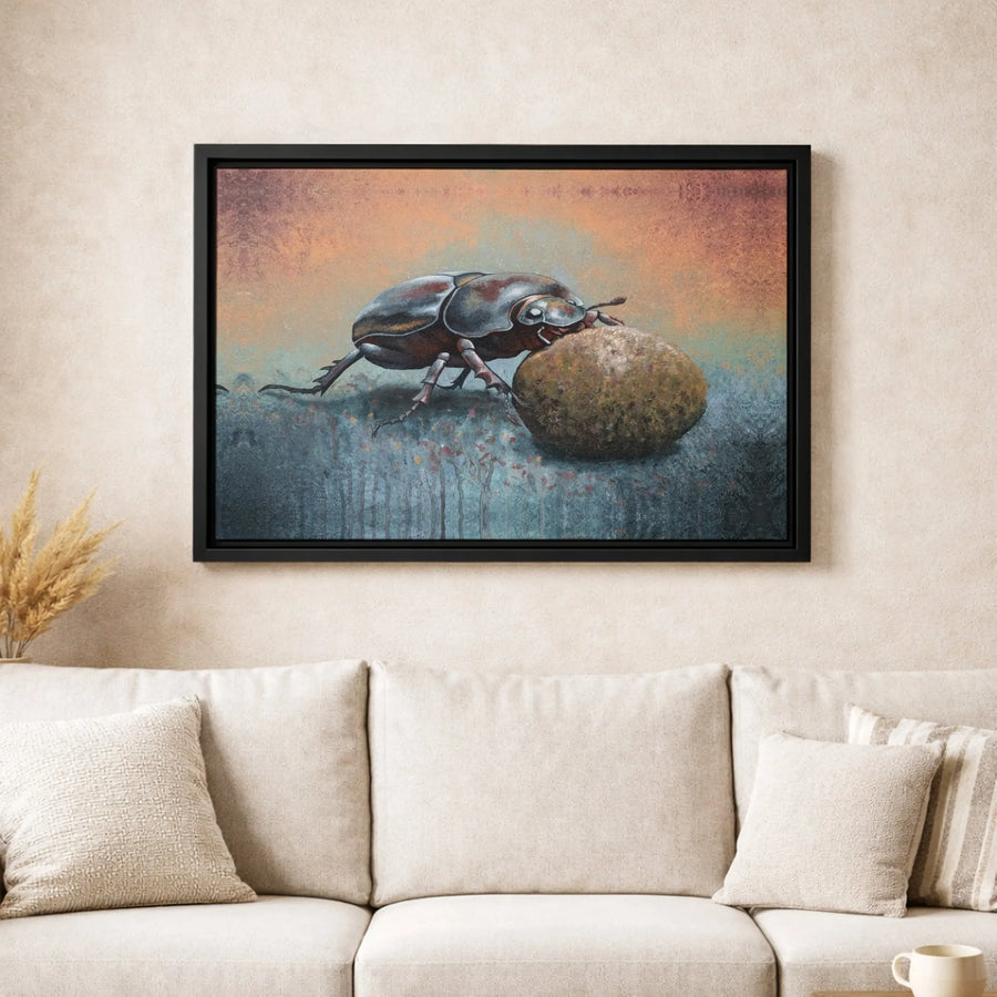 Dung Beetle Wall Art Canvas | Surreal Insect Nature Painting | Gallery-Quality Fade-Resistant Print | Unique Office Decor Gift