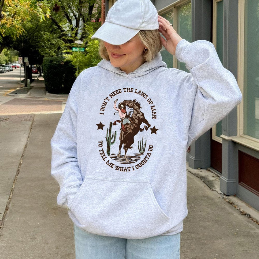 Western Rodeo Hoodie | I Don't Need The Laws Of Man Design | Soft Cotton Blend Graphic Sweatshirt | Gift For Cowboy Cowgirl Rodeo Fans