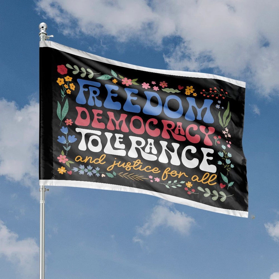 Freedom Democracy Tolerance Flag | Retro Floral Yard Banner | Weather-Resistant Polyester | Patriotic Home Decor Gift