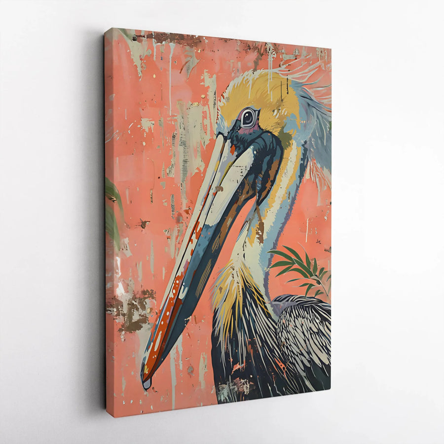 Pelican Wall Art Canvas | Abstract Coastal Bird Street Art Print | 1.25 Inch Gallery Wrap | Modern Home Office Decor Gift